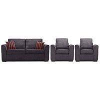 Medina Fabric 3 Seater Sofa and 2 Armchair Suite Charcoal