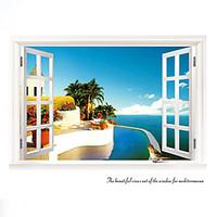 Mediterranean Scenery Window Wall Stickers Fashion Living Room Seaside Wall Decals Home And Garden