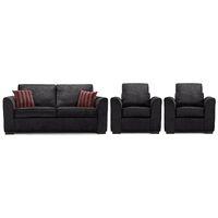 Medina Fabric 3 Seater Sofa and 2 Armchair Suite Black