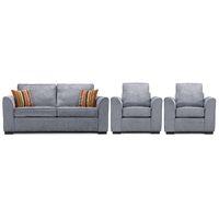 Medina Fabric 3 Seater Sofa and 2 Armchair Suite Silver