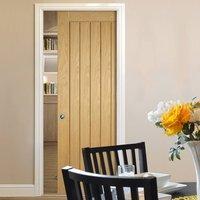 Mexicano Oak Fire Pocket Door with Vertical Lining is 1/2 Hour Fire Rated and Pre-Finished