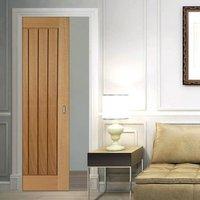 Mexicano Oak Fire Pocket Door with Vertical Lining is 1/2 Hour Fire Rated