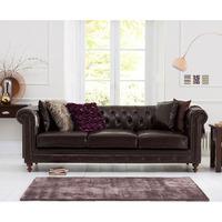 Mentor 3 Seater Sofa In Brown Leather With Dark Ash Legs
