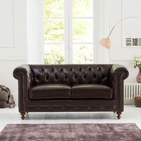 Mentor 2 Seater Sofa In Brown Leather With Dark Ash Legs