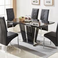 Memphis Glass Dining Table In Black Gloss And Chrome Base