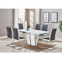 Memphis Glass Dining Table In White And 6 Symphony Black Chairs