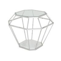 Merin Glass Lamp Table With Polished Stainless Steel Frame