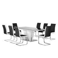 Memphis Glass Dining Table In High Gloss With 8 Dining Chairs