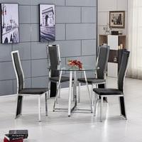 melito glass dining table round with 4 collete black chairs