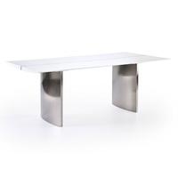 Meryl Dining Table In Matt White With Brushed Steel Legs