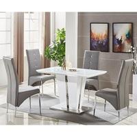 memphis white glass small dining table with 4 grey chairs