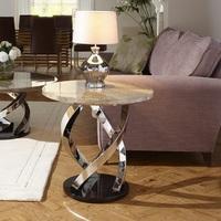 Melrose Lamp Table In Marble Effect Top With Chrome Base