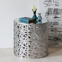 Memphis Metal Side Table Round In Silver With Mirror Top