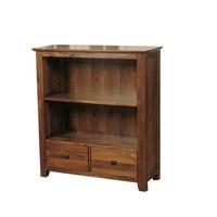 Melania Wooden Small Bookcase In Solid Acacia With 2 Drawers