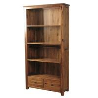 Melania Wooden Large Bookcase In Solid Acacia With 2 Drawers