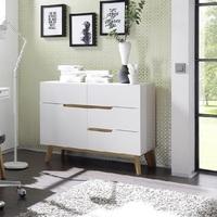 Merina Compact Sideboard In Matt White And Oak With 4 Drawers