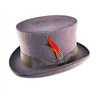 Mens Wool Classic Top Hat with Removable Feather (Large (59cms), Grey)