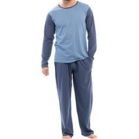 Mens Two Tone Blue medium Long Sleeve Jersey Pyjamma Set Small to XL Red Blue or Grey