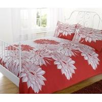Megan Red White Flowers Floral Duvet Cover Quilt Bedding Set, Red, King Size - Bedroom Bed Linen