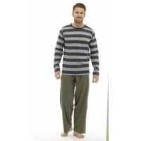 mens striped pyjamas long sleeve top pants cosy pjs with eye mask