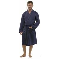 Men\'s 100% Cotton Robe Dressing Gown, Soft Waffle Robe Wrap Loungewear HT561 (UK L/XL, Navy)