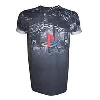 Meroncourt Men\'s PlayStation Classic Logo Short Sleeve T-Shirt, Black, Large