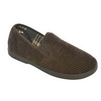 Mens Corduroy Soft Cosy Slippers With Non Slip Sole Fleece Lining - Brown UK 11