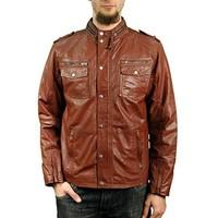 Mens Retro Biker Style Leather Jacket (XL, Tan) [Apparel]