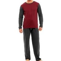 Mens Two Tone Red and Grey medium Long Sleeve Jersey Pyjamma Set Small to XL Red Blue or Grey