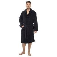 Mens Tom Franks Supersoft Textured Fleece Bathrobe Dressing Gown Black M/L