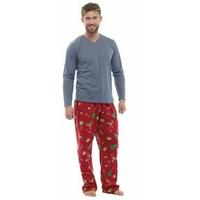 Mens Xmas Print Fleece Pants With Jersey Top Pyjama nightwear pajama lounge wear