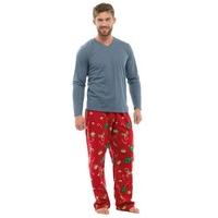 Mens Xmas Print Fleece Pants With Jersey Top Pyjama nightwear pajama lounge wear