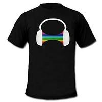 Mens Light Up LED T-shirt headphone pattern Sound and Music Activated Equalizer for Party Bar Raver