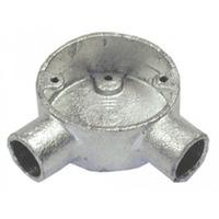 Metal conduit boxes 20mm 2 Way Circular Angle Box Galvanised - E48221