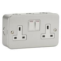 Metal clad switch & socket 13A 2 Gang DP Switched Socket - E38004