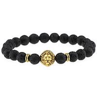 Men Women Jewelry Gold/Silver Plated Lion Head Buddha Charm Bracelet Black Lava Stone Bracelets