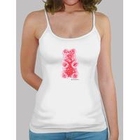 medium red gummy bear. girl t-shirt strapless white