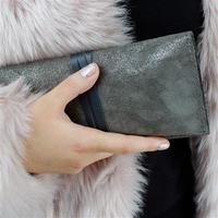 Metallic Suede Small Clutch Purse, Charcoal