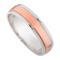 Men\'s 9ct rose and white gold 6mm flat wedding ring