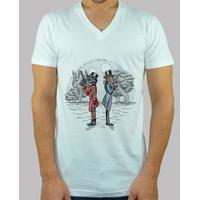 Men, short sleeve, Deep V-neck, white