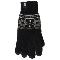 Mens 1 Pair Heat Holders 2.3 Tog Fairisle Gloves In Black