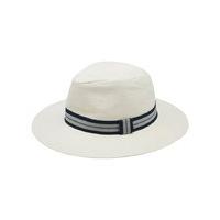 Men\'s Panama style straw summer sun hat with striped band - White