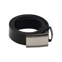 mens metal plate buckle black leather look belt two sizes black