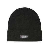 mens plain knitted fold up edge thermal lined winter beanie hat black