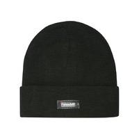 Mens Plain Knitted Fold Up Edge Thermal Lined Winter Beanie Hat - Black