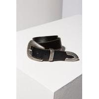 Metal-Tipped Western Leather Belt, BLACK