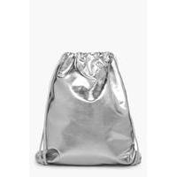 Metallic Drawstring Rucksack - silver