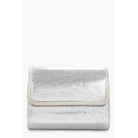 metal trim glitter fold over clutch silver