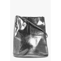 metallic origami top duffle bag pewter