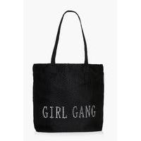 Mesh Slogan Shopper - black